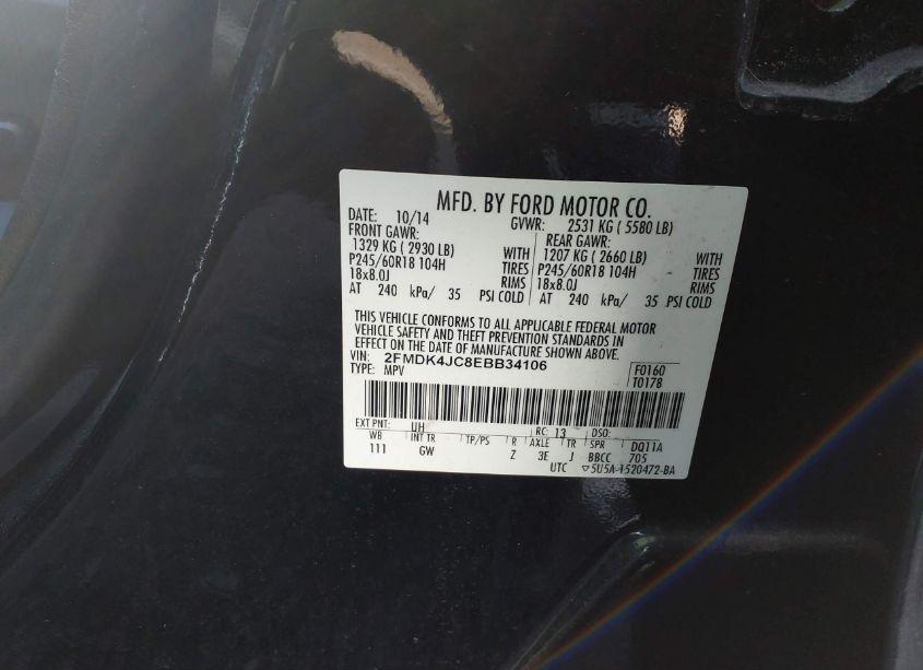 Photo 9 of 2014 Ford Edge SEL (VIN 2FMDK4JC8EBB34106)