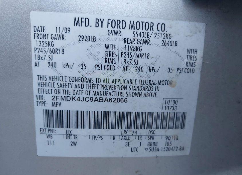 Photo 9 of 2010 Ford Edge SEL (VIN 2FMDK4JC9ABA62066)