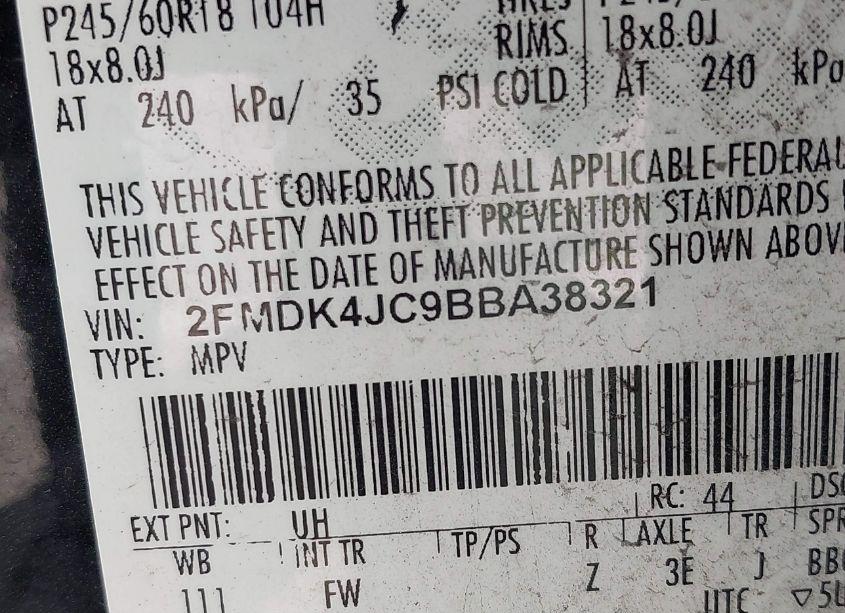 Photo 9 of 2011 Ford Edge SEL (VIN 2FMDK4JC9BBA38321)