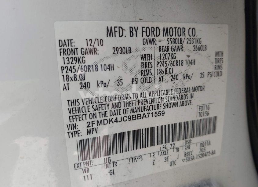 Photo 9 of 2011 Ford Edge SEL (VIN 2FMDK4JC9BBA71559)