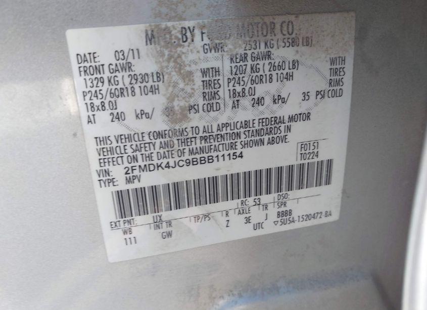 Photo 9 of 2011 Ford Edge SEL (VIN 2FMDK4JC9BBB11154)