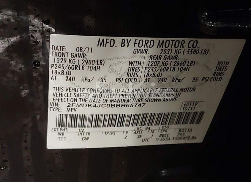 Photo 9 of 2011 Ford Edge SEL (VIN 2FMDK4JC9BBB65747)