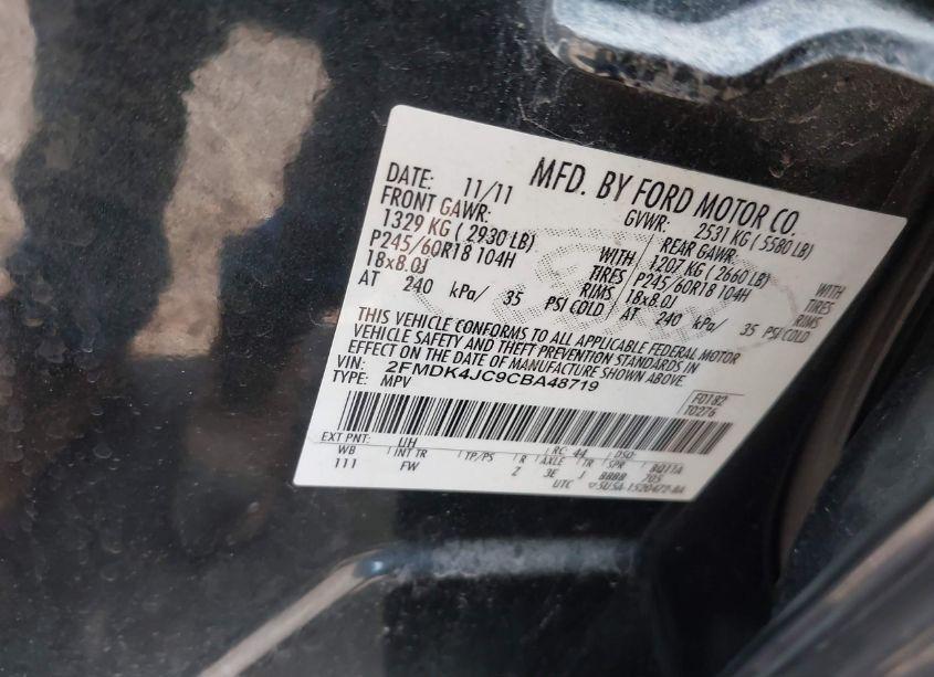 Photo 9 of 2012 Ford Edge SEL (VIN 2FMDK4JC9CBA48719)