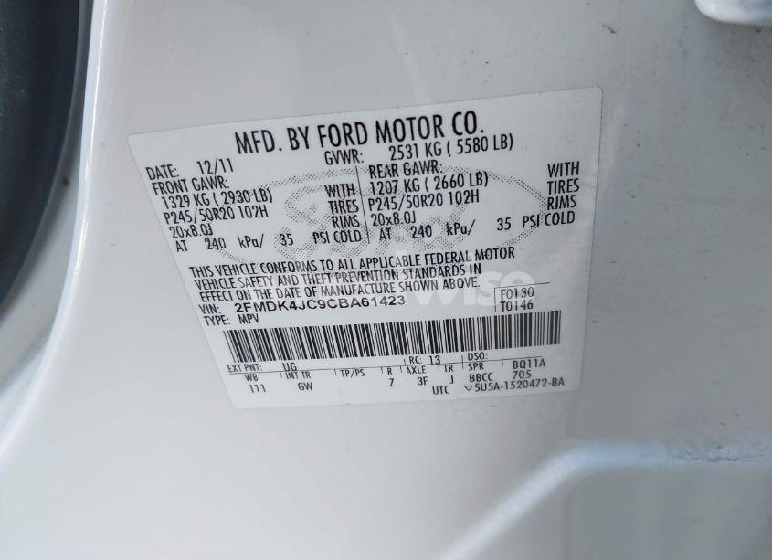 Photo 9 of 2012 Ford Edge SEL (VIN 2FMDK4JC9CBA61423)