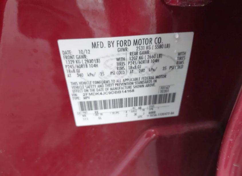 Photo 9 of 2013 Ford Edge SEL (VIN 2FMDK4JC9DBB14168)