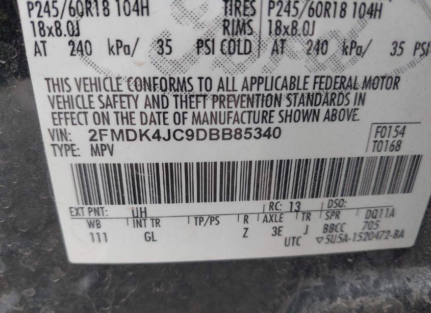 Photo 9 of 2013 Ford Edge SEL (VIN 2FMDK4JC9DBB85340)