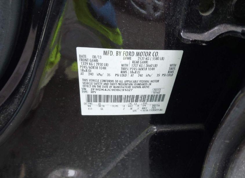 Photo 9 of 2013 Ford Edge SEL (VIN 2FMDK4JC9DBC91027)