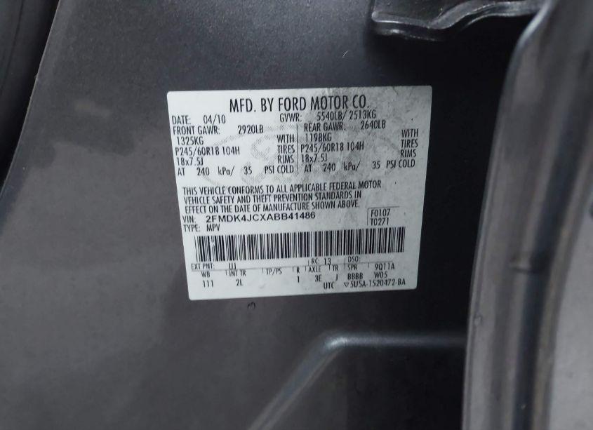 Photo 9 of 2010 Ford Edge SEL (VIN 2FMDK4JCXABB41486)