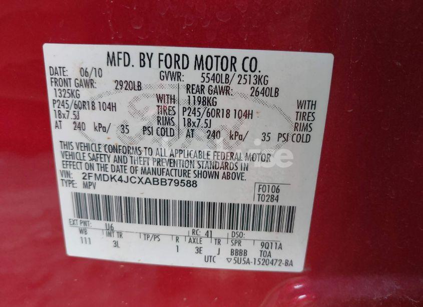 Photo 9 of 2010 Ford Edge SEL (VIN 2FMDK4JCXABB79588)