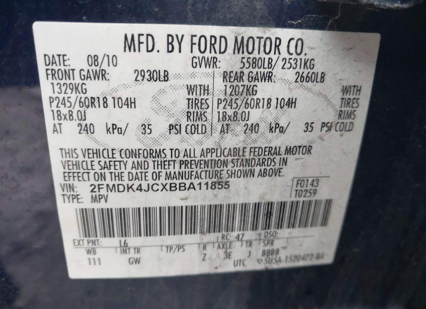 Photo 9 of 2011 Ford Edge SEL (VIN 2FMDK4JCXBBA11855)