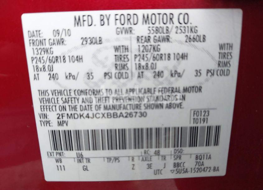 Photo 9 of 2011 Ford Edge SEL (VIN 2FMDK4JCXBBA26730)