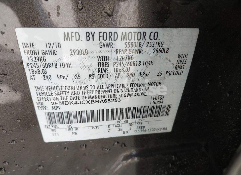 Photo 9 of 2011 Ford Edge SEL (VIN 2FMDK4JCXBBA65253)
