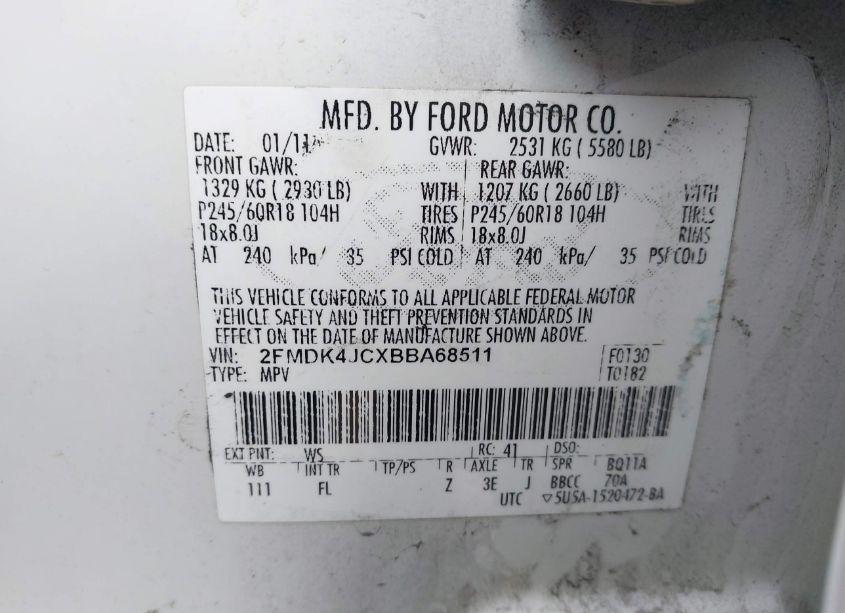 Photo 9 of 2011 Ford Edge SEL (VIN 2FMDK4JCXBBA68511)