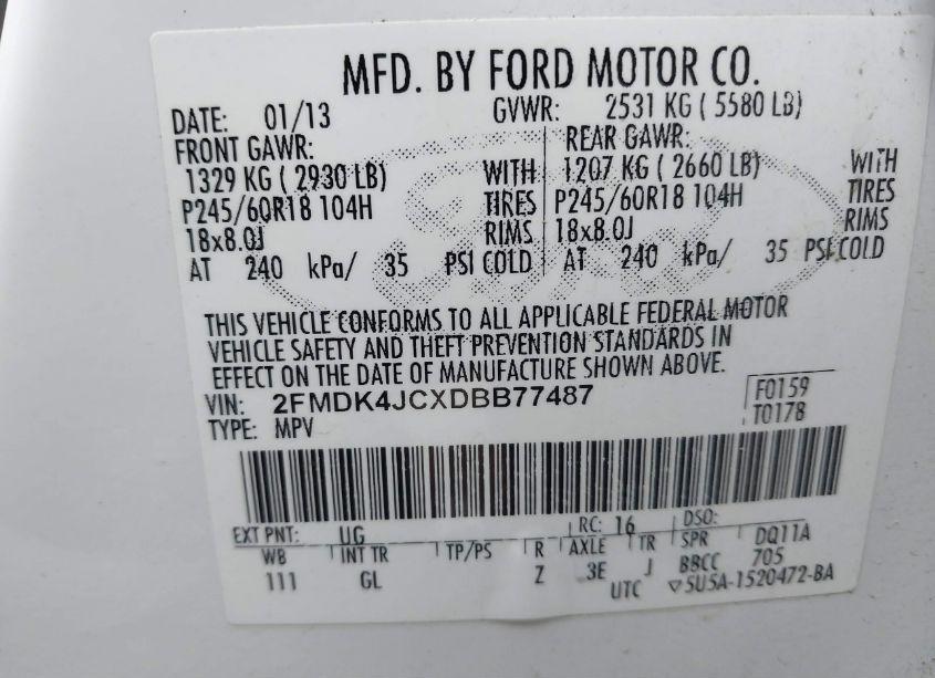 Photo 5 of 2013 Ford Edge SEL (VIN 2FMDK4JCXDBB77487)
