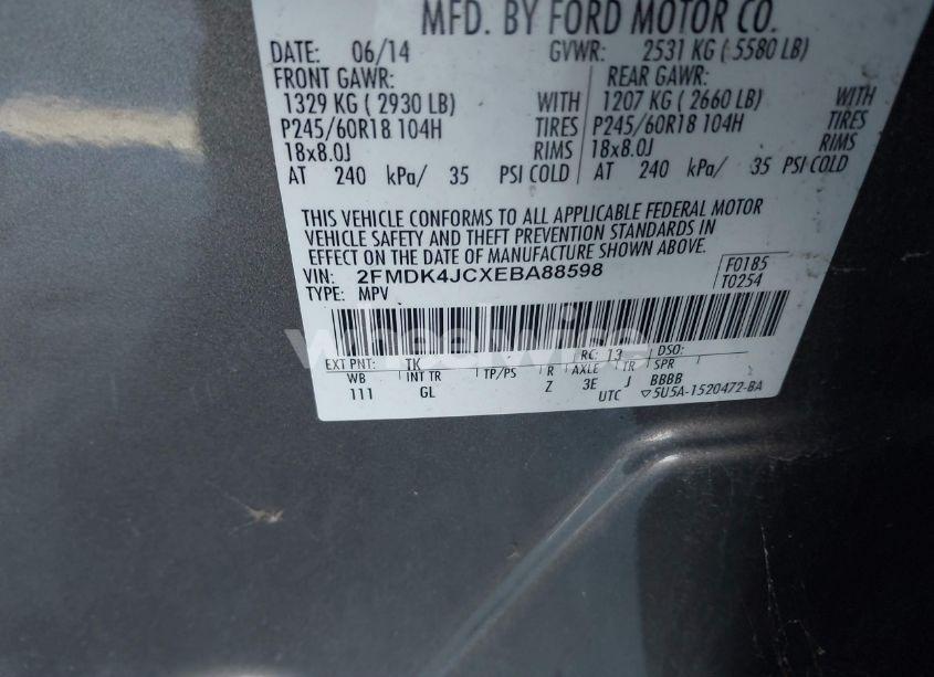 Photo 9 of 2014 Ford Edge SEL (VIN 2FMDK4JCXEBA88598)