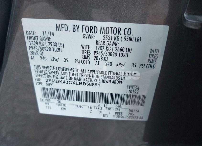 Photo 9 of 2014 Ford Edge SEL (VIN 2FMDK4JCXEBB58861)