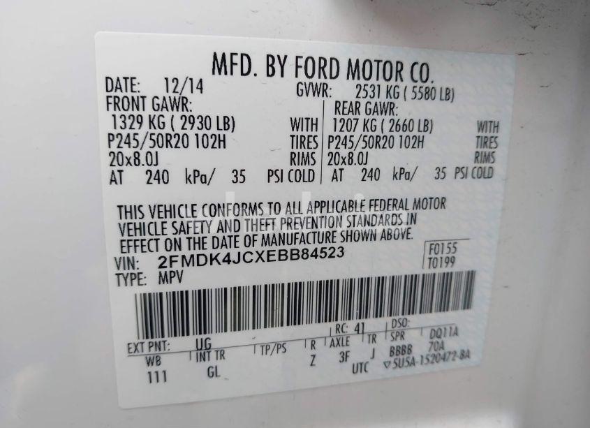 Photo 9 of 2014 Ford Edge SEL (VIN 2FMDK4JCXEBB84523)