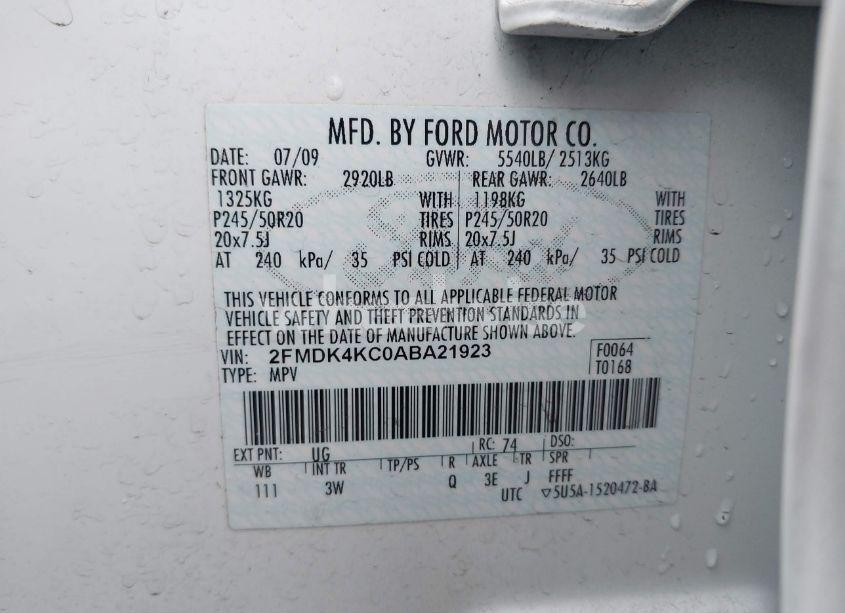 Photo 9 of 2010 Ford Edge LIMITED (VIN 2FMDK4KC0ABA21923)