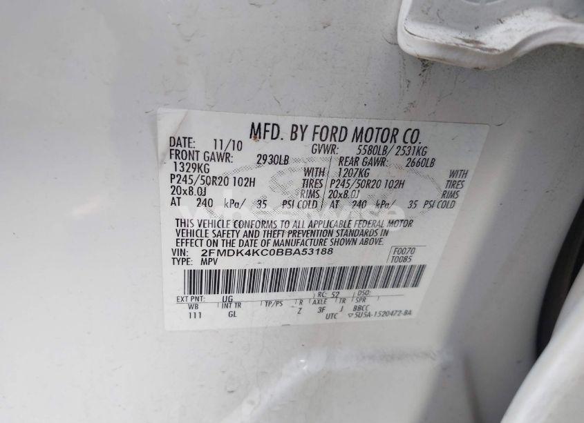 Photo 9 of 2011 Ford Edge LIMITED (VIN 2FMDK4KC0BBA53188)