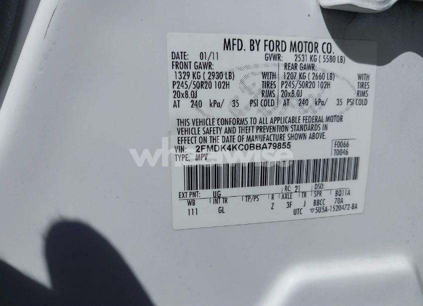 Photo 9 of 2011 Ford Edge LIMITED (VIN 2FMDK4KC0BBA79855)