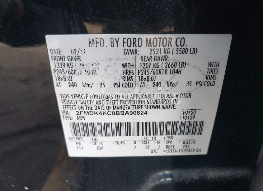 Photo 9 of 2011 Ford Edge LIMITED (VIN 2FMDK4KC0BBA90824)