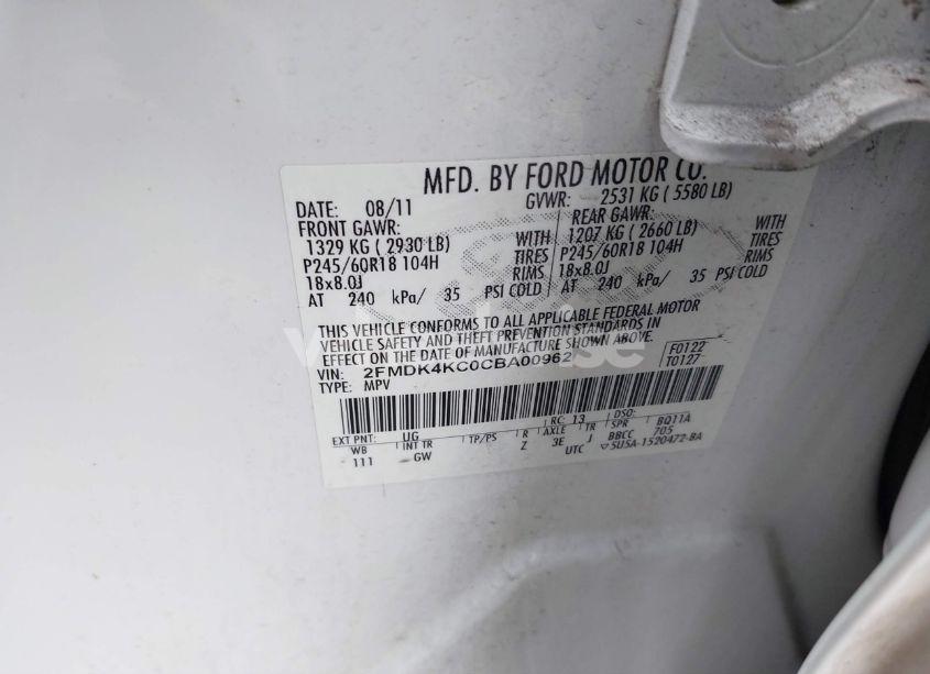 Photo 9 of 2012 Ford Edge LIMITED (VIN 2FMDK4KC0CBA00962)