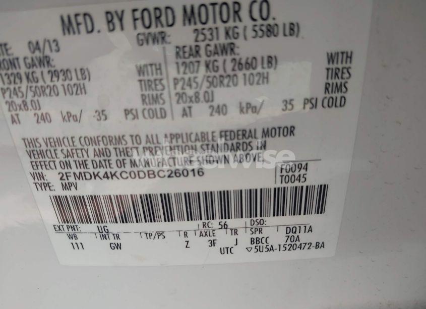 Photo 9 of 2013 Ford Edge LIMITED (VIN 2FMDK4KC0DBC26016)