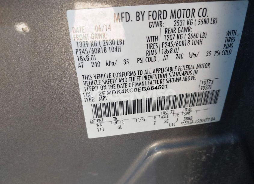 Photo 9 of 2014 Ford Edge LIMITED (VIN 2FMDK4KC0EBA84591)
