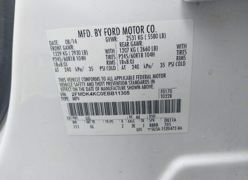 Photo 9 of 2014 Ford Edge LIMITED (VIN 2FMDK4KC0EBB11305)