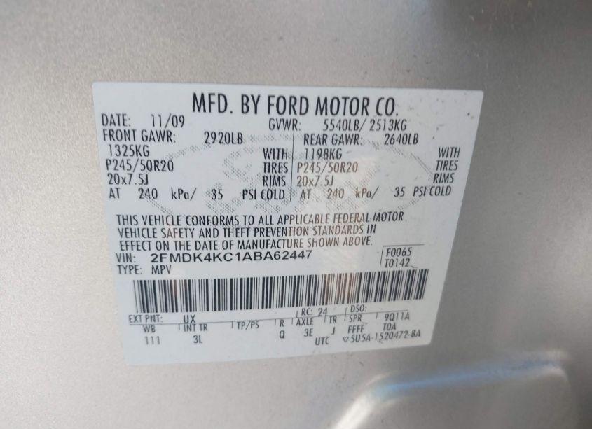 Photo 9 of 2010 Ford Edge LIMITED (VIN 2FMDK4KC1ABA62447)