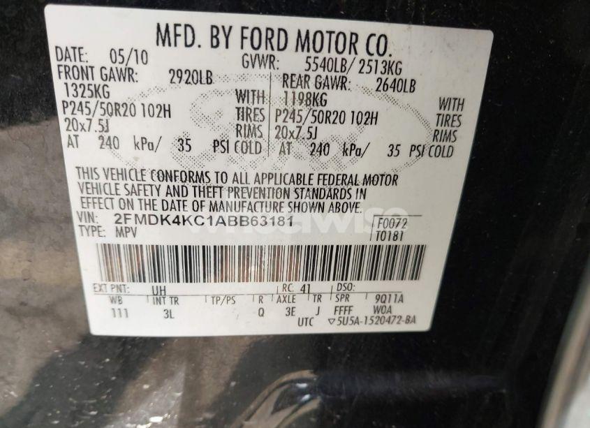 Photo 9 of 2010 Ford Edge LIMITED (VIN 2FMDK4KC1ABB63181)