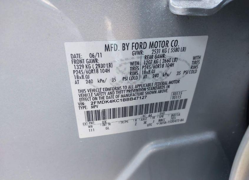 Photo 9 of 2011 Ford Edge LIMITED (VIN 2FMDK4KC1BBB47127)