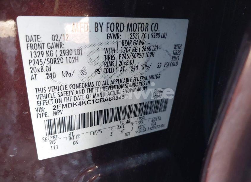 Photo 9 of 2012 Ford Edge LIMITED (VIN 2FMDK4KC1CBA89845)