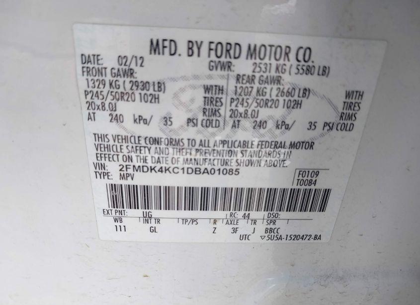 Photo 9 of 2013 Ford Edge LIMITED (VIN 2FMDK4KC1DBA01085)