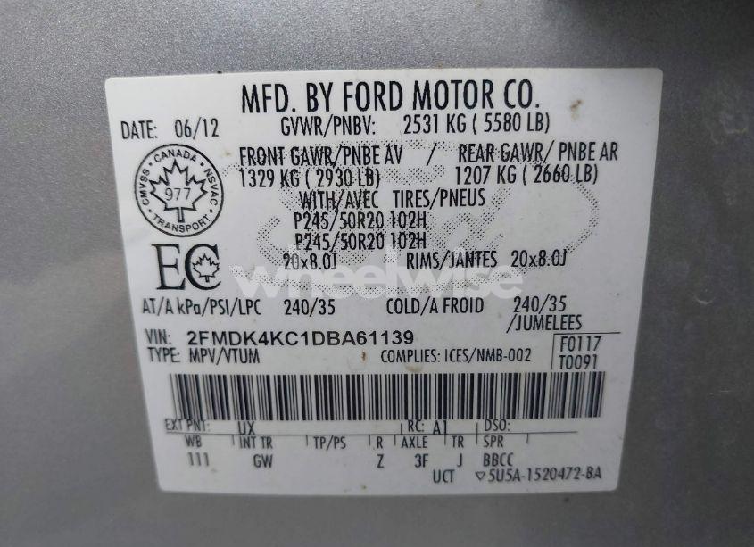 Photo 9 of 2013 Ford Edge LIMITED (VIN 2FMDK4KC1DBA61139)