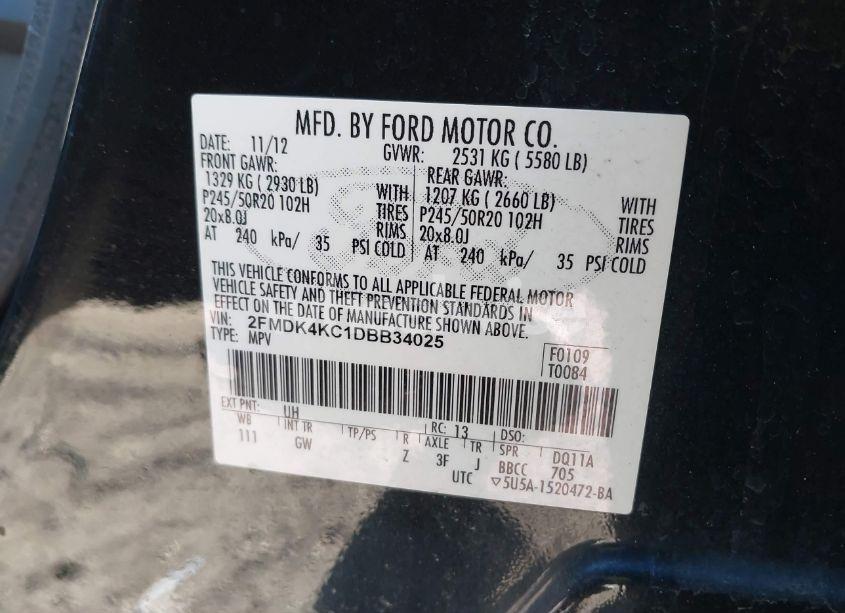 Photo 9 of 2013 Ford Edge LIMITED (VIN 2FMDK4KC1DBB34025)