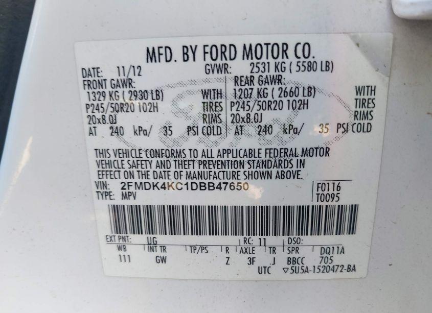 Photo 9 of 2013 Ford Edge LIMITED (VIN 2FMDK4KC1DBB47650)