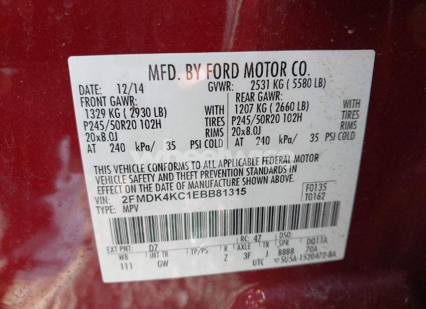 Photo 9 of 2014 Ford Edge LIMITED (VIN 2FMDK4KC1EBB81315)