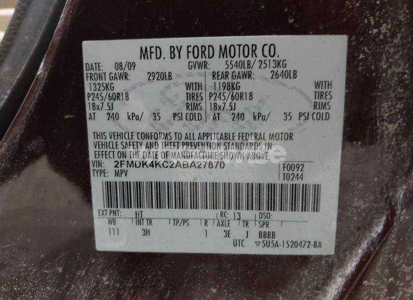 Photo 9 of 2010 Ford Edge LIMITED (VIN 2FMDK4KC2ABA27870)