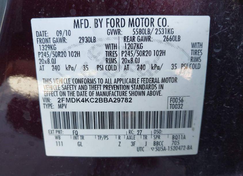 Photo 9 of 2011 Ford Edge LIMITED (VIN 2FMDK4KC2BBA29782)