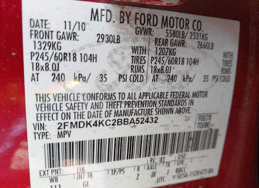 Photo 9 of 2011 Ford Edge LIMITED (VIN 2FMDK4KC2BBA52432)