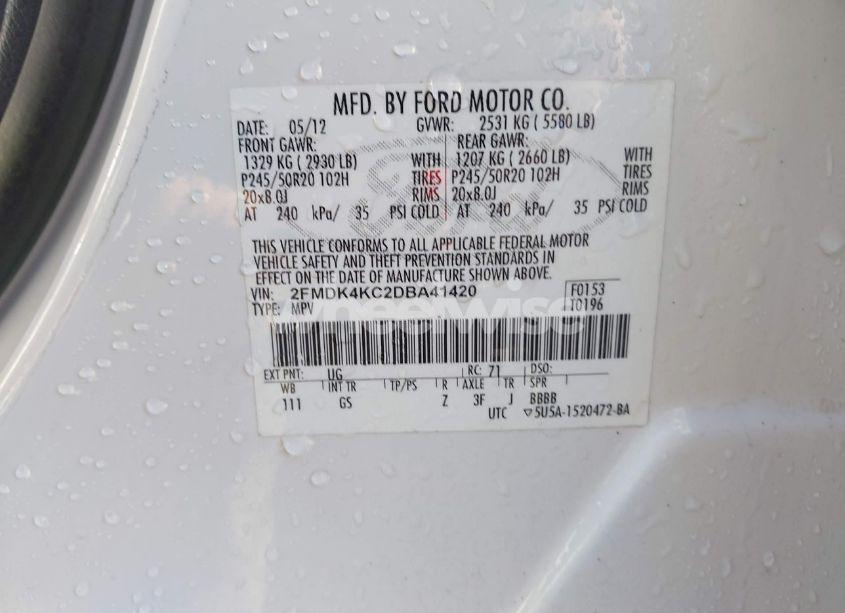 Photo 9 of 2013 Ford Edge LIMITED (VIN 2FMDK4KC2DBA41420)