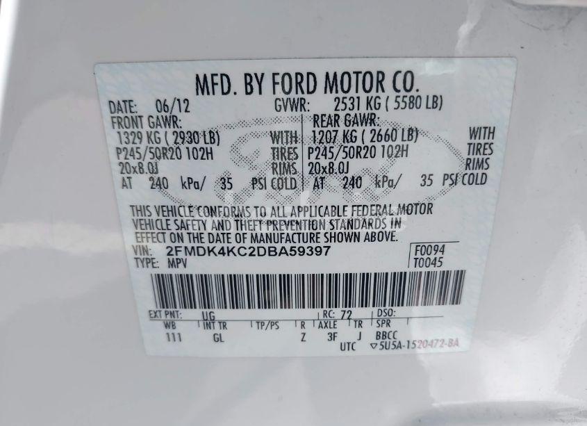 Photo 9 of 2013 Ford Edge LIMITED (VIN 2FMDK4KC2DBA59397)