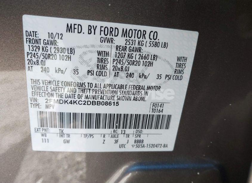 Photo 9 of 2013 Ford Edge LIMITED (VIN 2FMDK4KC2DBB08615)