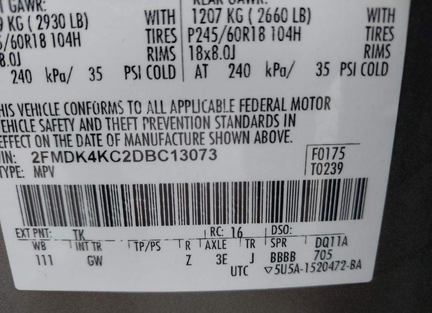 Photo 9 of 2013 Ford Edge LIMITED (VIN 2FMDK4KC2DBC13073)