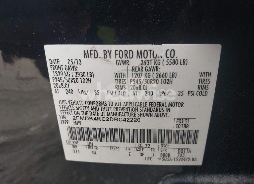 Photo 9 of 2013 Ford Edge LIMITED (VIN 2FMDK4KC2DBC42220)