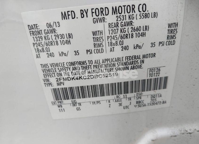 Photo 9 of 2013 Ford Edge LIMITED (VIN 2FMDK4KC2DBC52519)