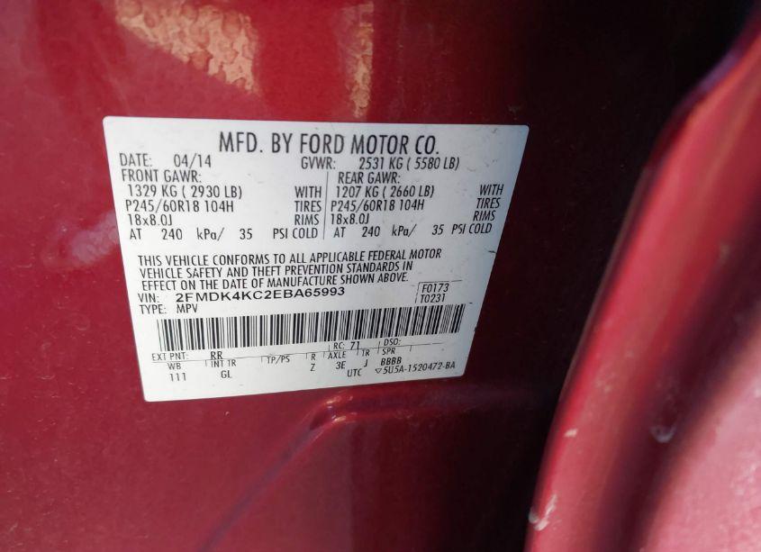 Photo 9 of 2014 Ford Edge LIMITED (VIN 2FMDK4KC2EBA65993)