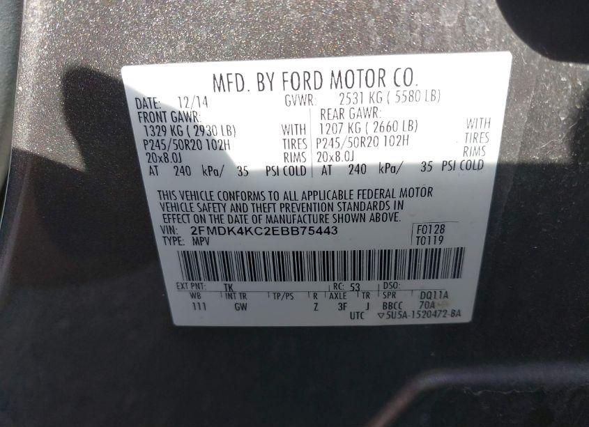 Photo 9 of 2014 Ford Edge LIMITED (VIN 2FMDK4KC2EBB75443)