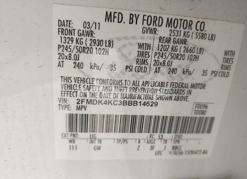 Photo 9 of 2011 Ford Edge LIMITED (VIN 2FMDK4KC3BBB14629)